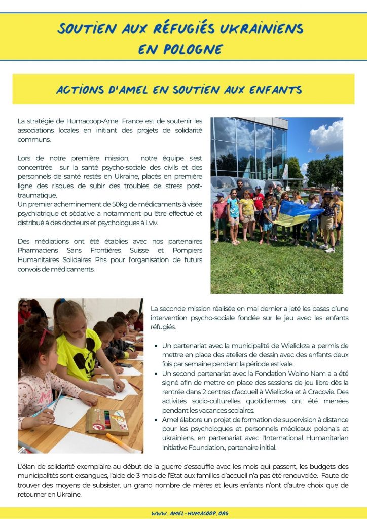 Projet de soutien psychosocial pour les enfants et les femmes réfugiés ukrainiens en Pologne